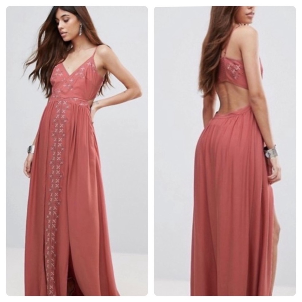 The Jetset Diaries (TJD) Dusty Rose Embroidered Maxi Dress